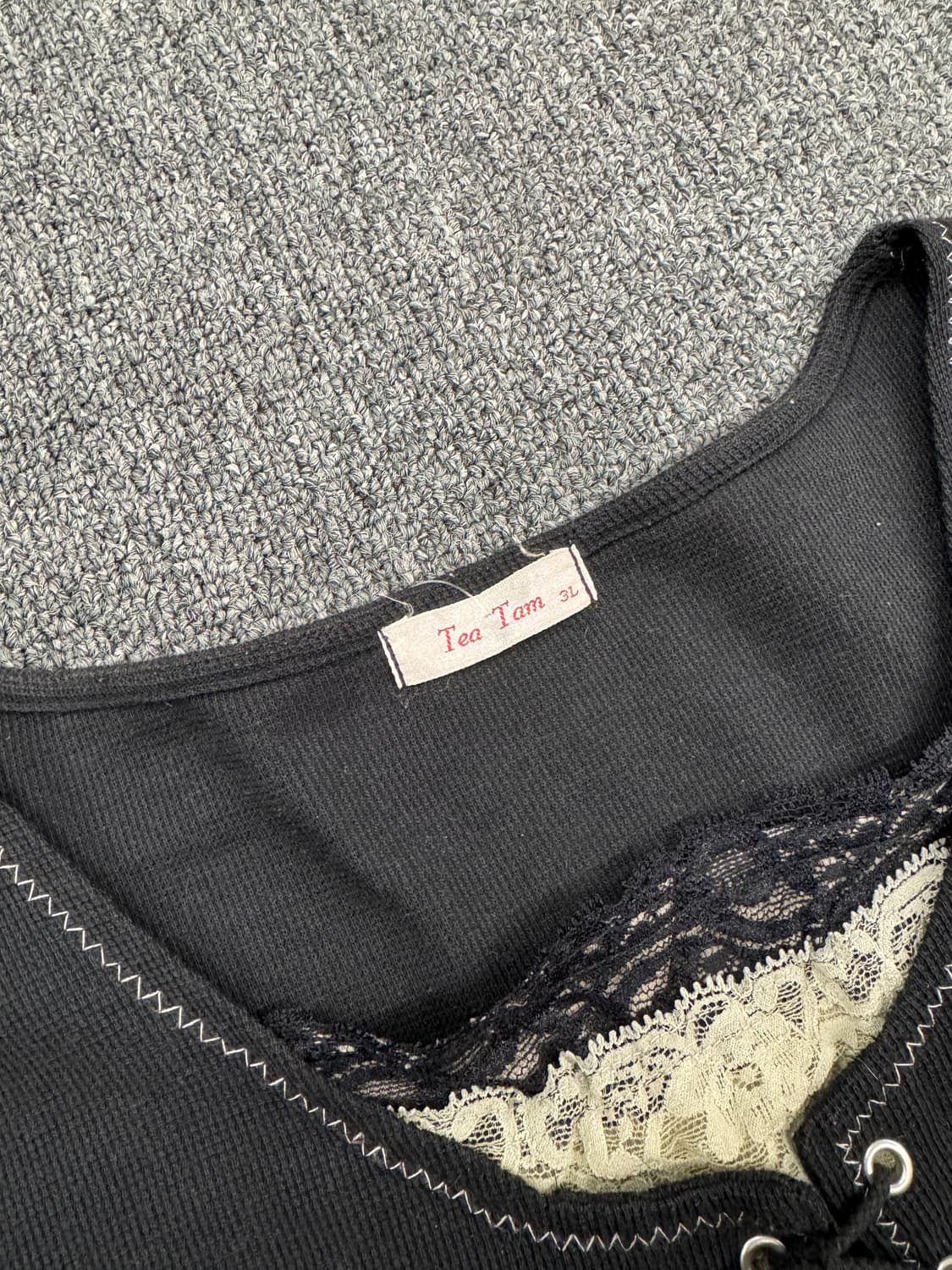 3L)Tea Tam 일본 빈티지 여성 레이스 디테일 블랙 롱슬리브 상품이미지5