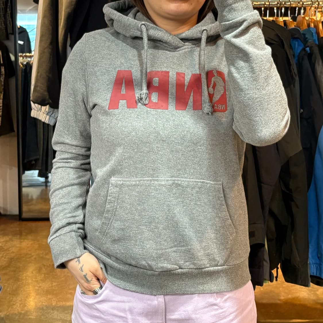 NBA 빅로고 그레이 후드 상품이미지1