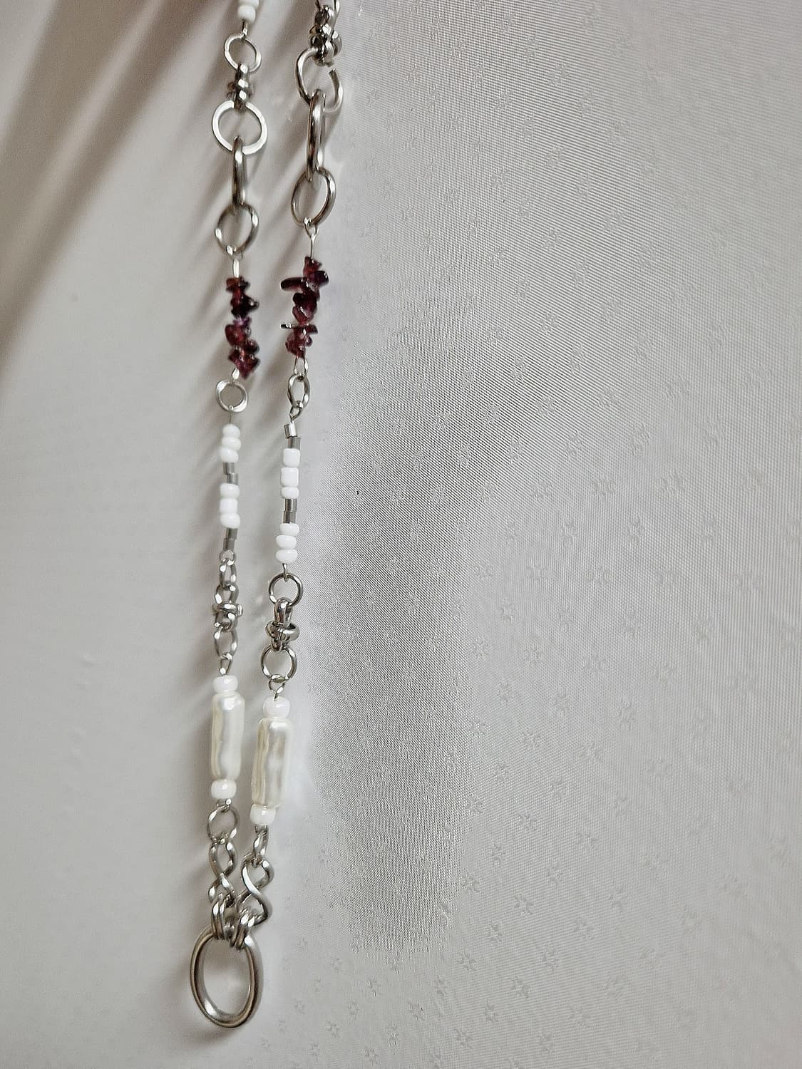 핸드메이드) 화이트 비즈 가넷 원석 토글바 목걸이 상품이미지5