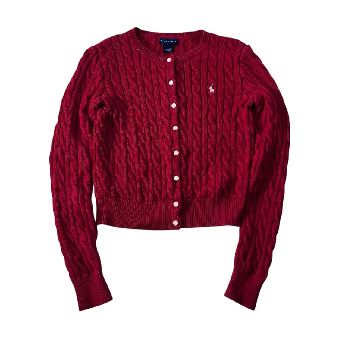 W 90 폴로랄프로렌 레드 꽈배기 가디건 상품이미지1