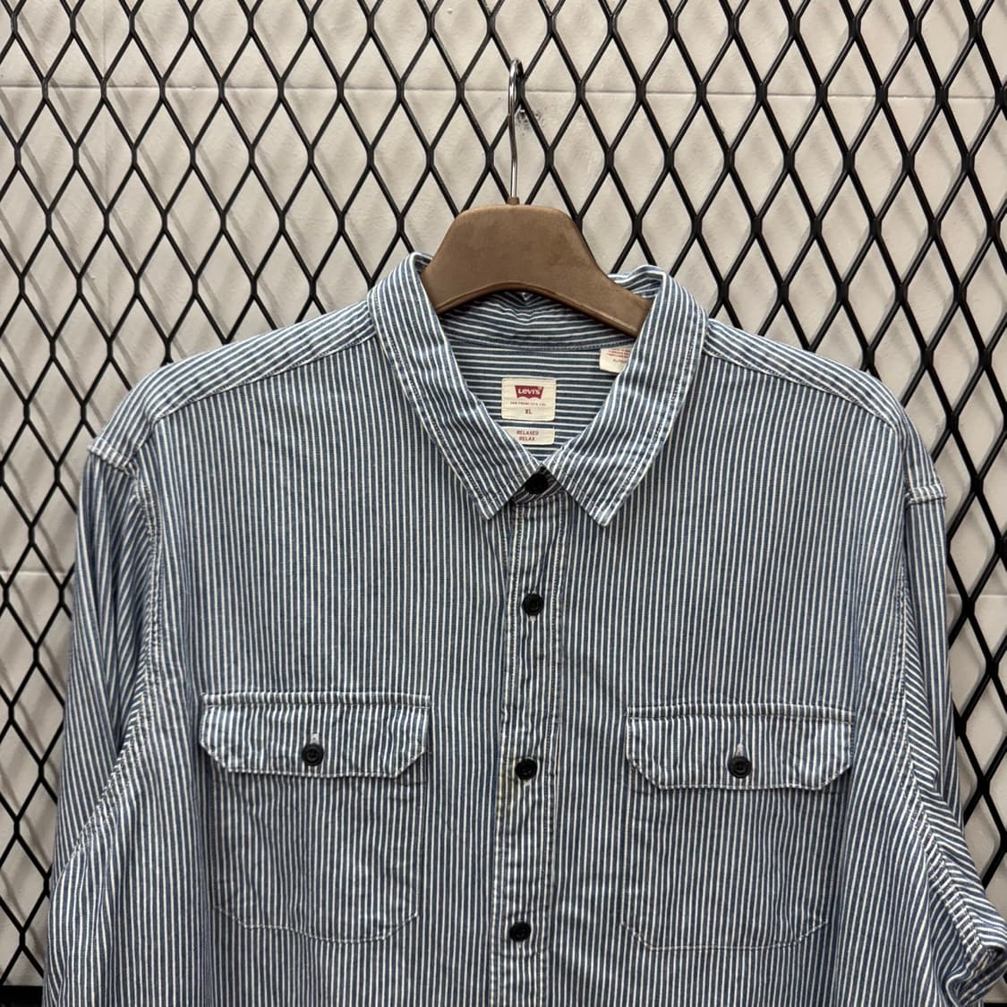 리바이스 워크 셔츠 스트라이프 패턴 투포켓 포인트 인디고 블루 상품이미지3