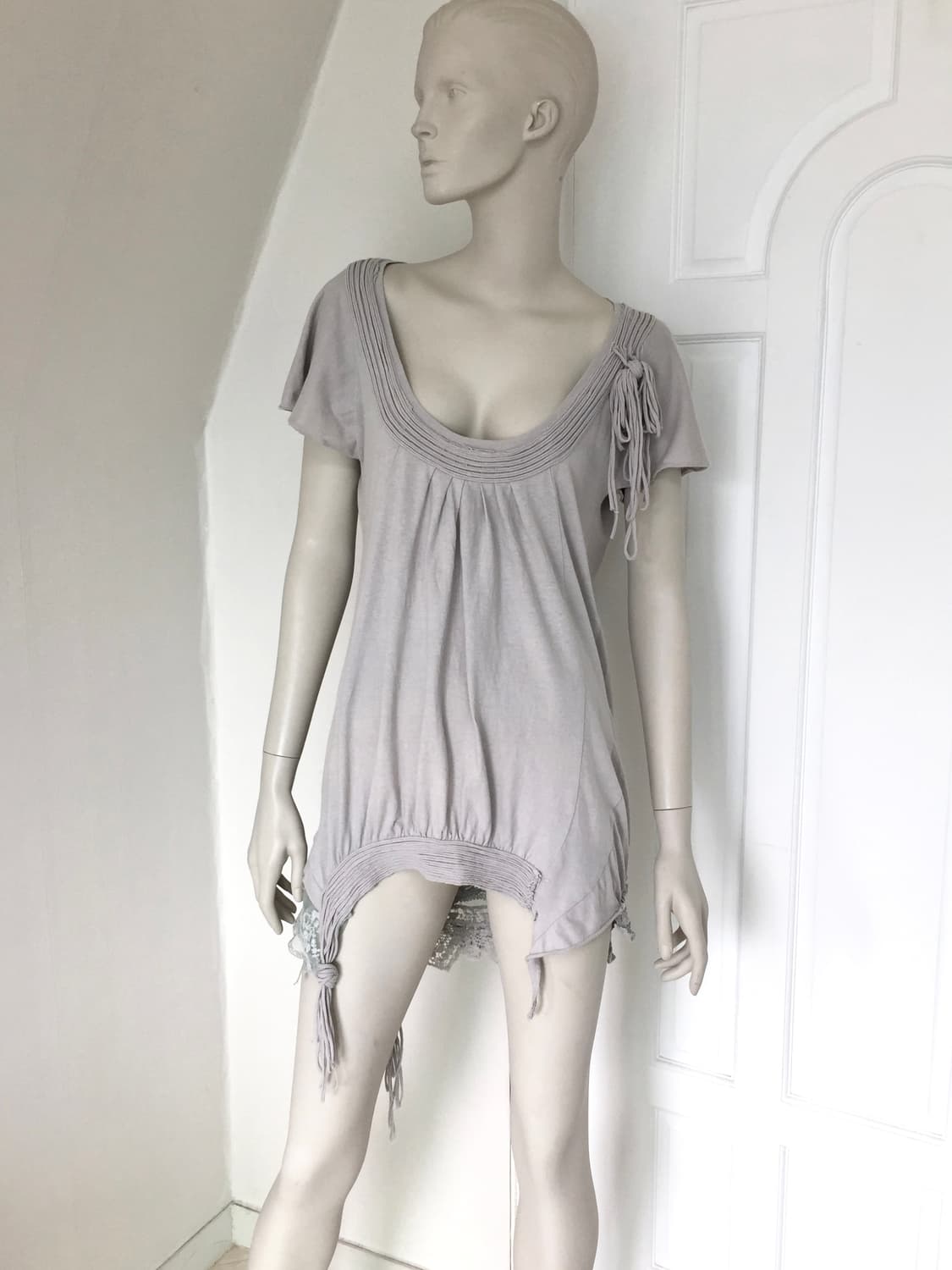 Vintage Crochet Detail Grey Blue Top 상품이미지8