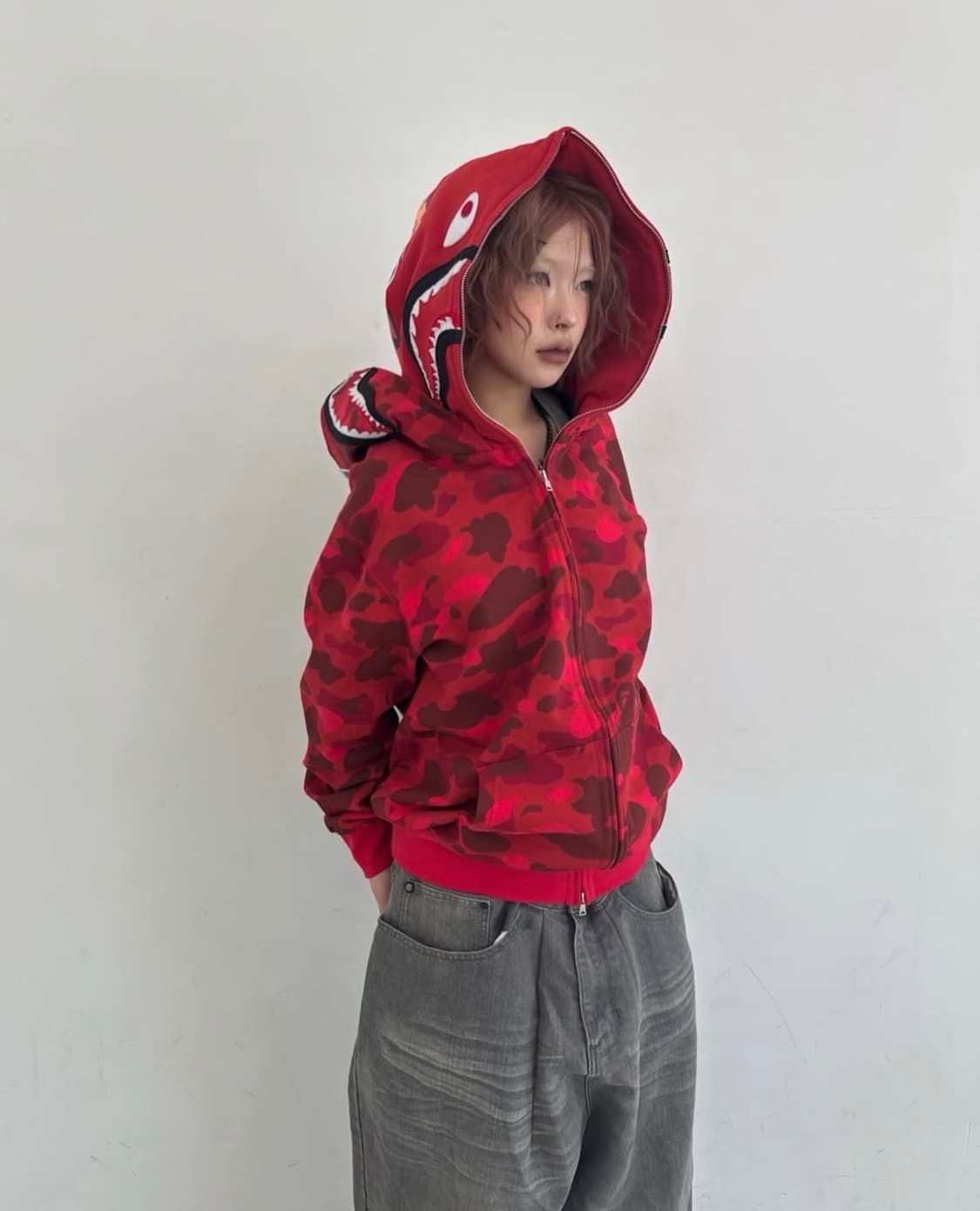 베이프 더블 샤크 후드 집업 적계 레드 상품이미지1