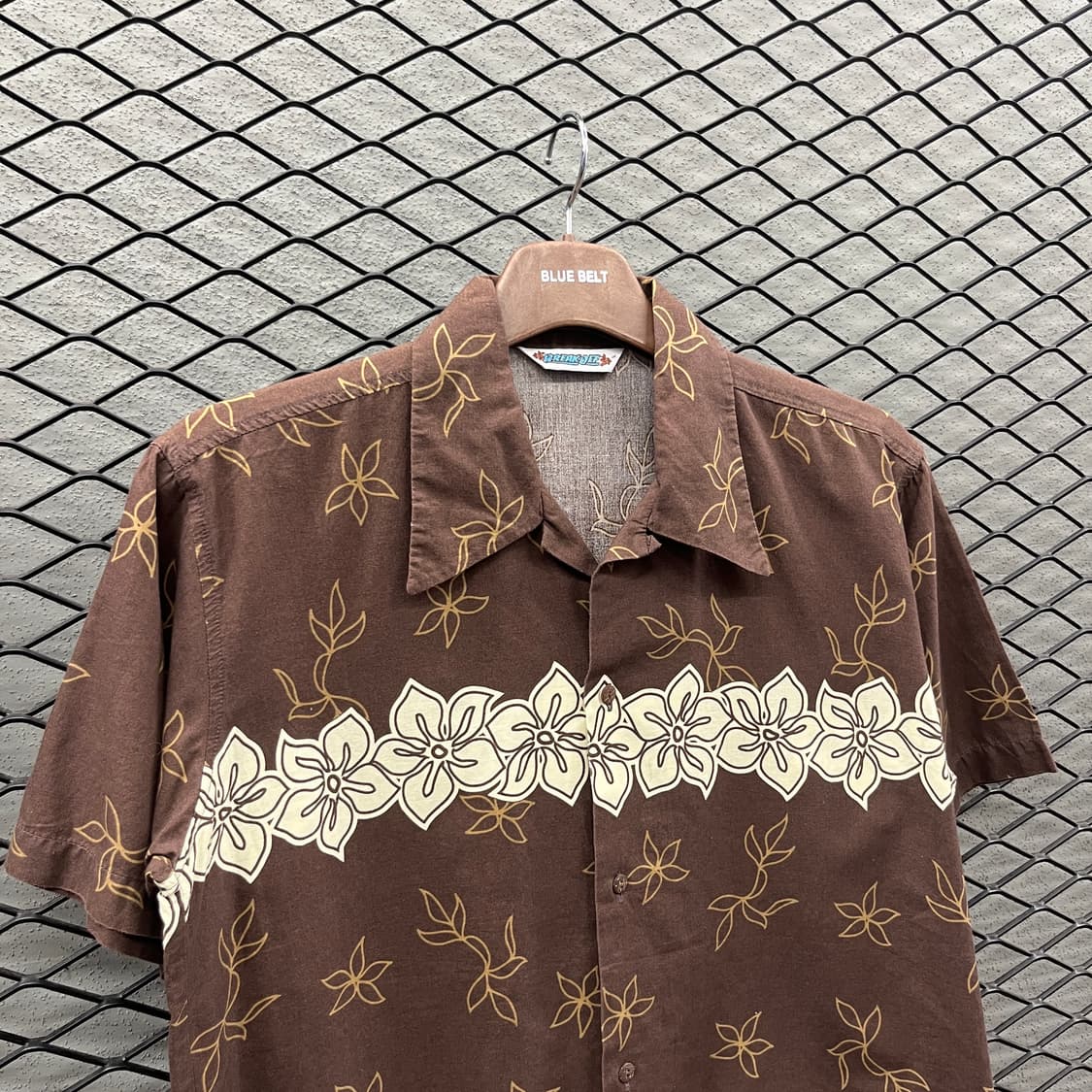 USA VINTAGE 플라워 패턴 오픈 카라 하와이안 반팔 셔츠 브라운 상품이미지4