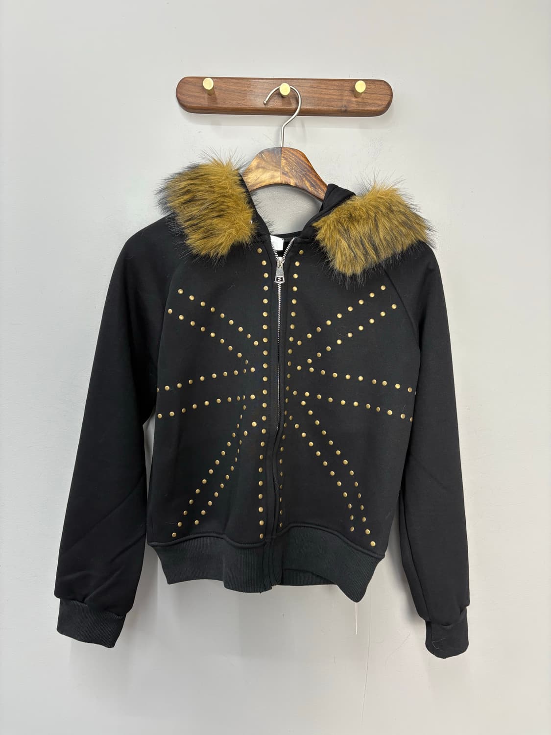 빈티지 블랙골드 패턴 퍼 후드집업 (퍼 탈부착 가능) A3124 상품이미지2