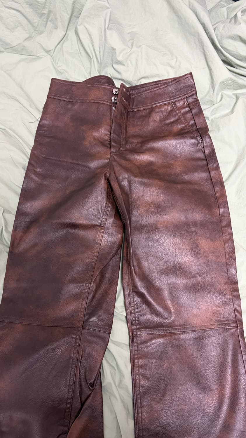 자라 페이크레더 브라운 기모바지 S 상품이미지5