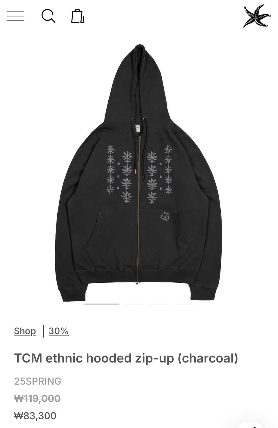 더콜디스트모먼트 TCM 에스닉 후드집업 차콜 S 상품이미지1