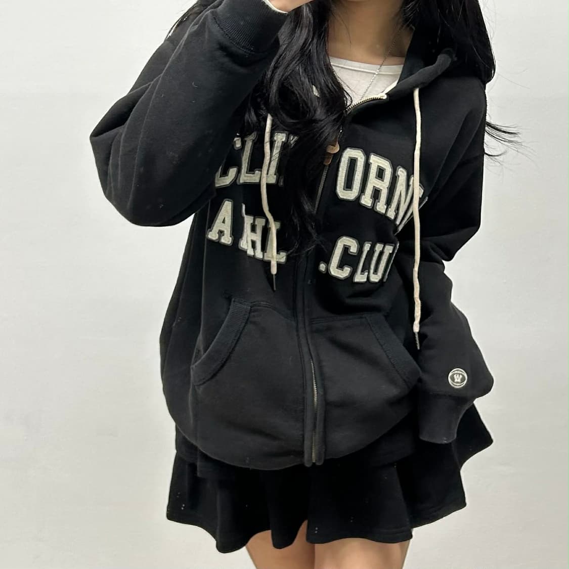 후아유 y2k 올드스쿨 블랙 스웻 후드집업 희귀져지(S) 상품이미지1