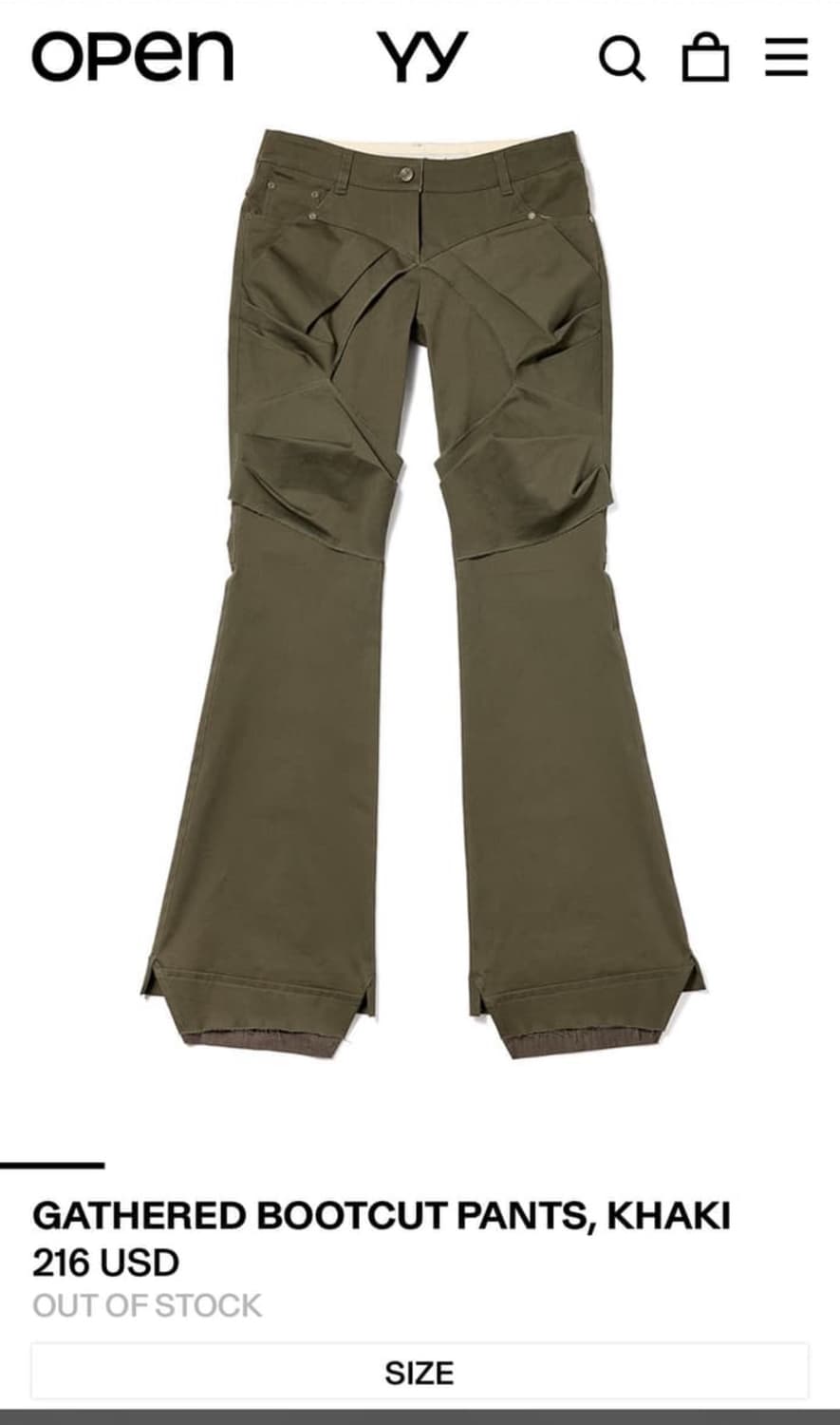 OPEN YY GATHERED BOOTCUT PANTS, KHAKI 상품이미지1