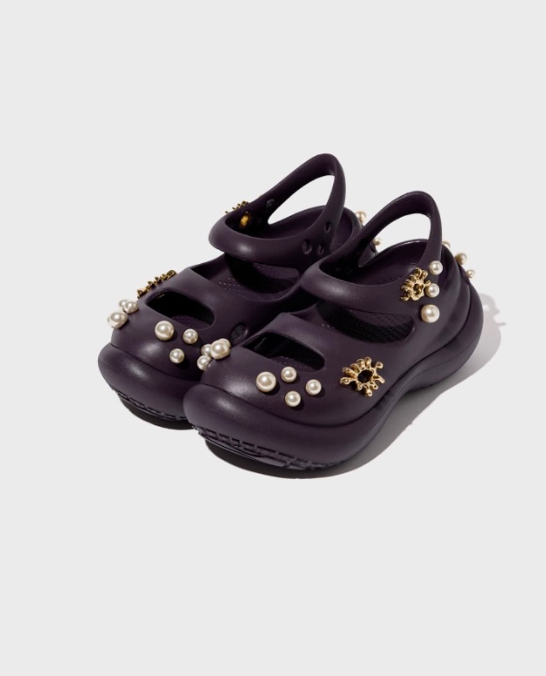 일본발매 Crocs 크록스 플랫폼 진주 메탈 샌들 샌달 시몬로샤 퍼플 상품이미지4