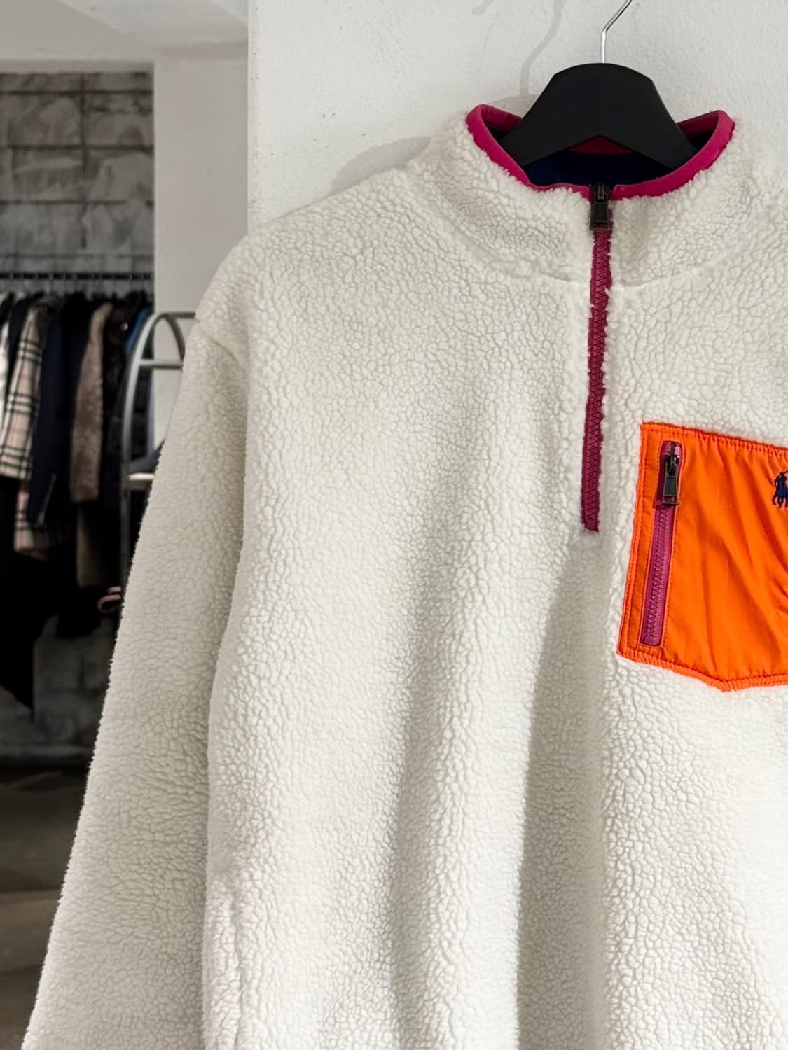 폴로 랄프로렌 화이트 오렌지 포켓 풀오버 플리스 상품이미지2