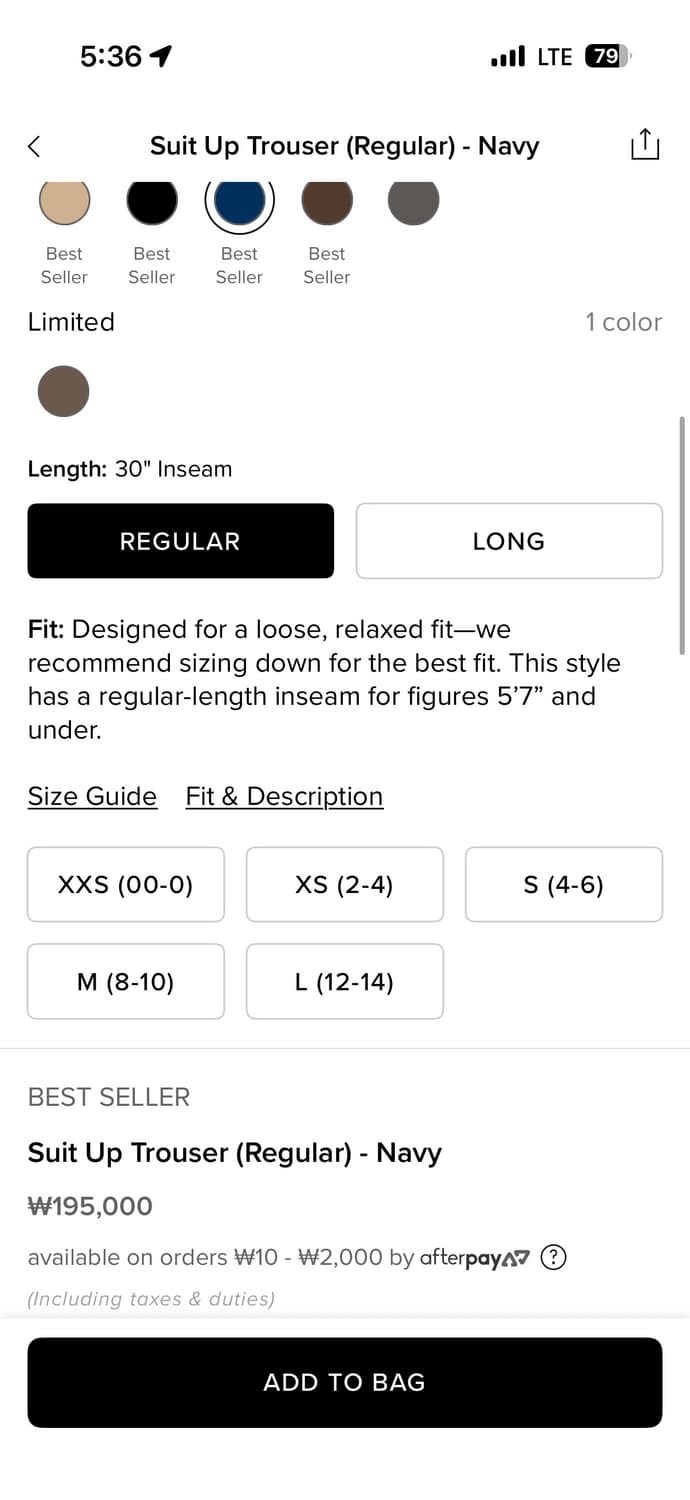 Alo 알로 수트업 트라우저 레귤러 S 네이비 새상품 상품이미지2