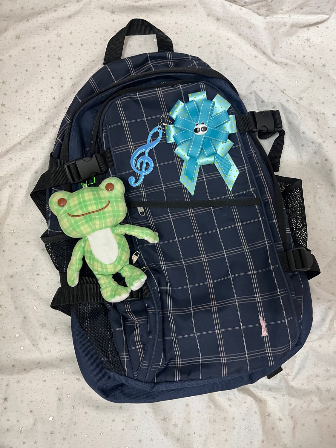 네이비 체크 백팩 + 피클더프로그 그린 🐸 상품이미지6