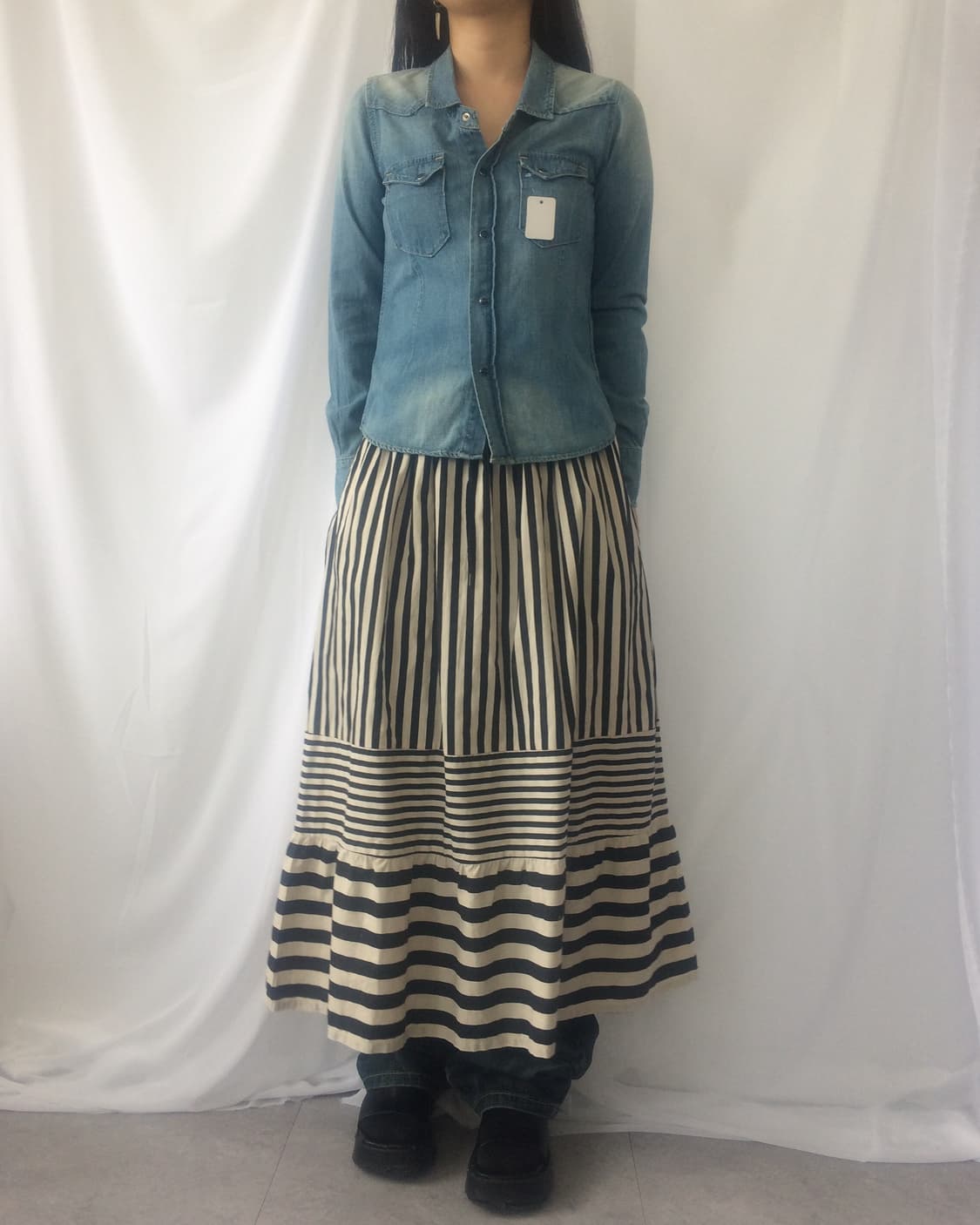 stripe pattern mixed skirt 상품이미지4