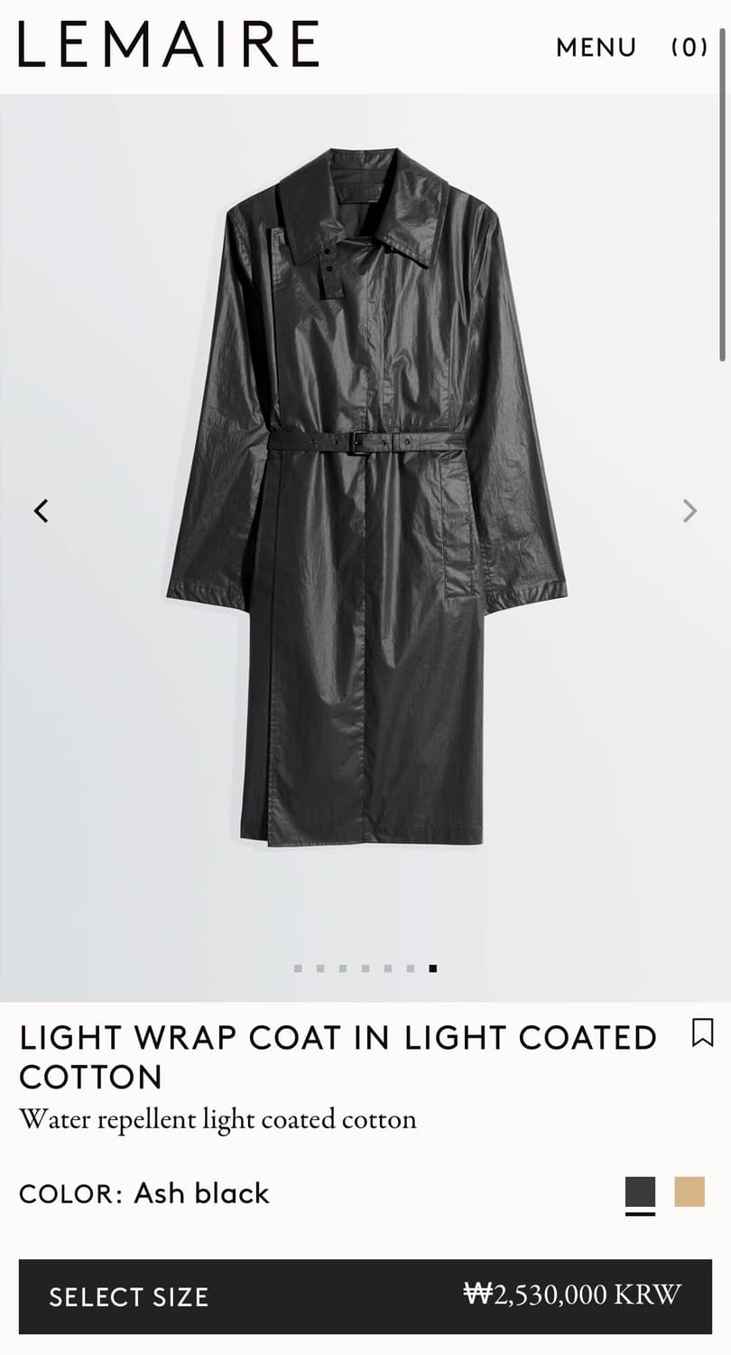 [32,34,36]르메르 26ss 라이트 랩 코트/애쉬 블랙 상품이미지7