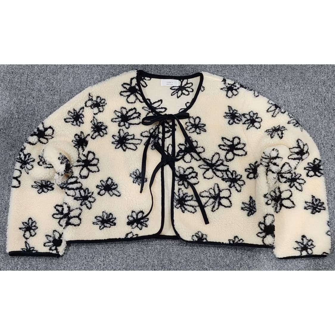 빈티지 플라워 패턴 리본 모리걸 뽀글이 후리스 자켓 상품이미지1