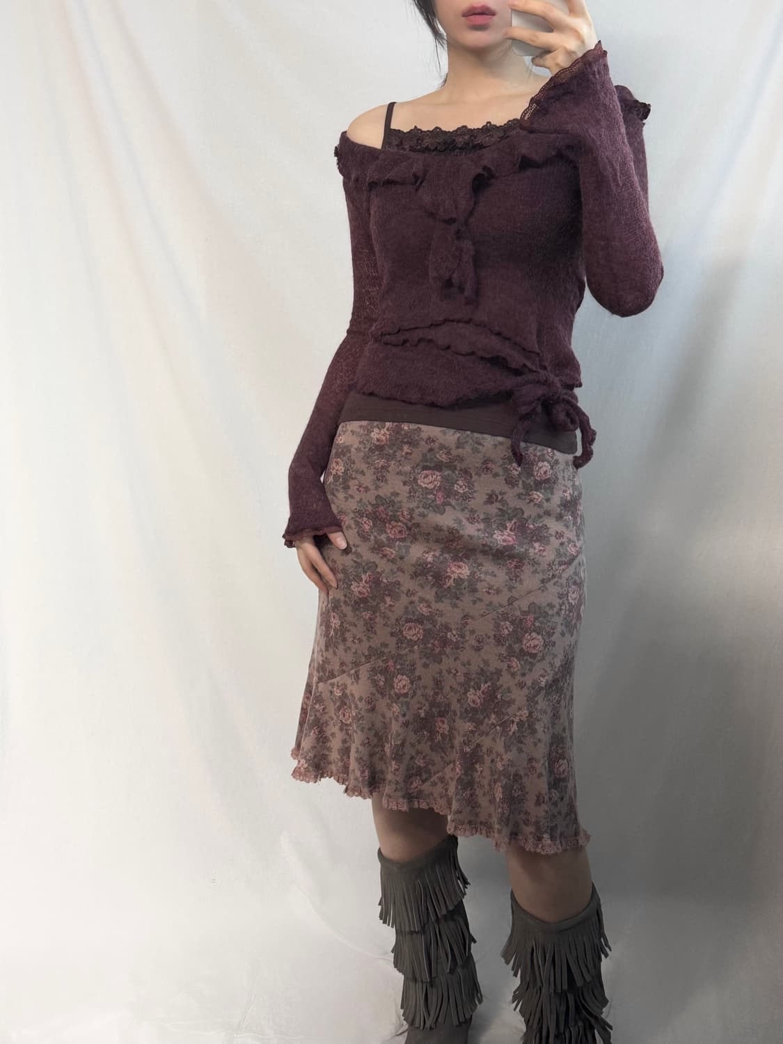 이태리 메이드 러플 니트 플로럴 스커트 2pcs SET 상품이미지5