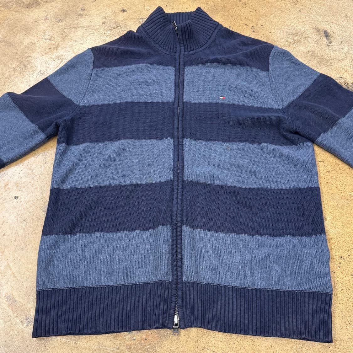 [정품/M] 타미힐피거 스트라이프 집업 니트 블루 b15 상품이미지3