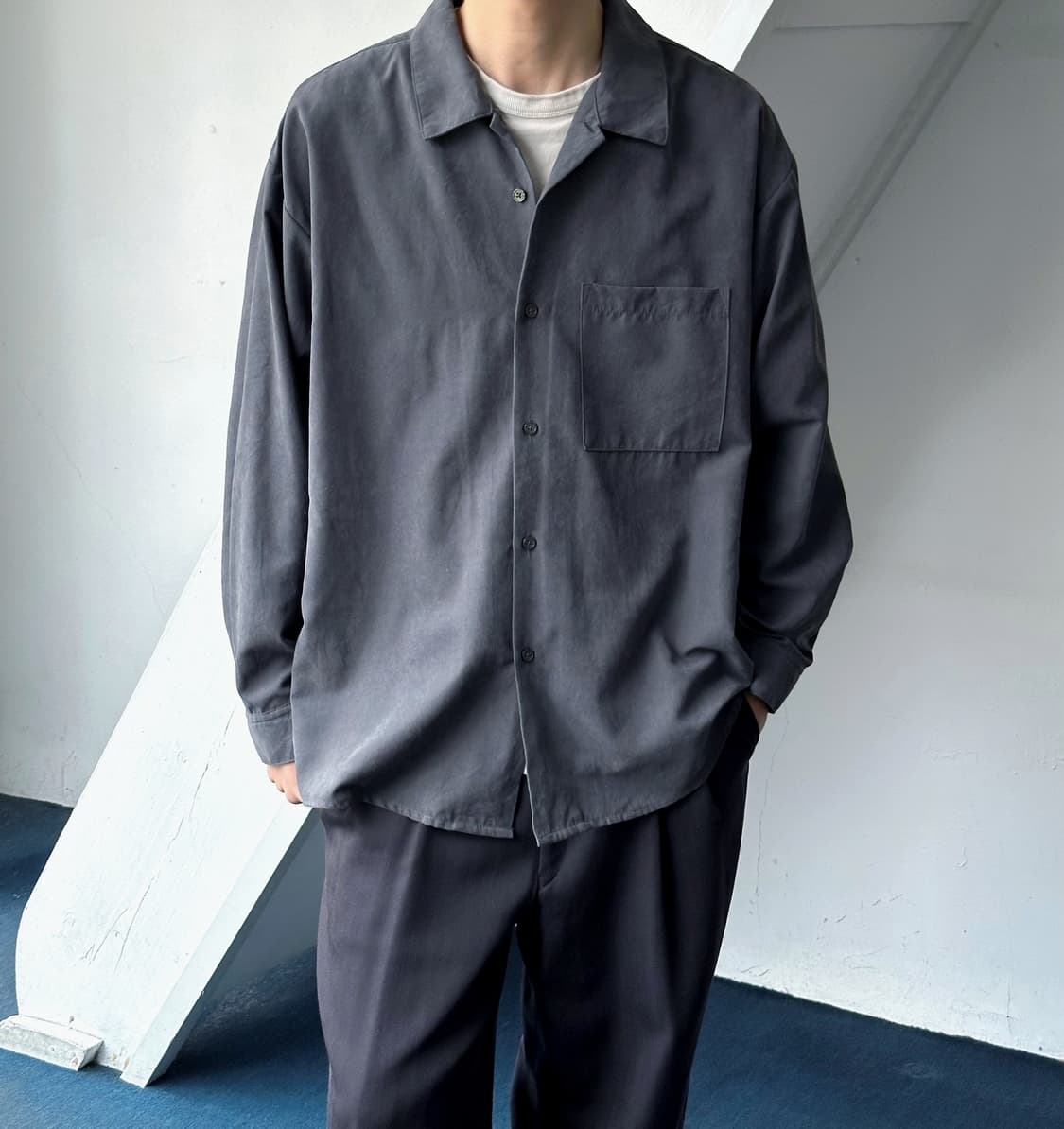  Soft fabric wide silhouette open collar 상품이미지7