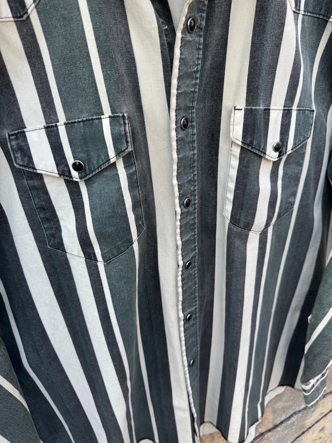 90s 랭글러 빈티지 브러쉬포퍼 스트라이프 페이딩 웨스턴 셔츠 xl 상품이미지5