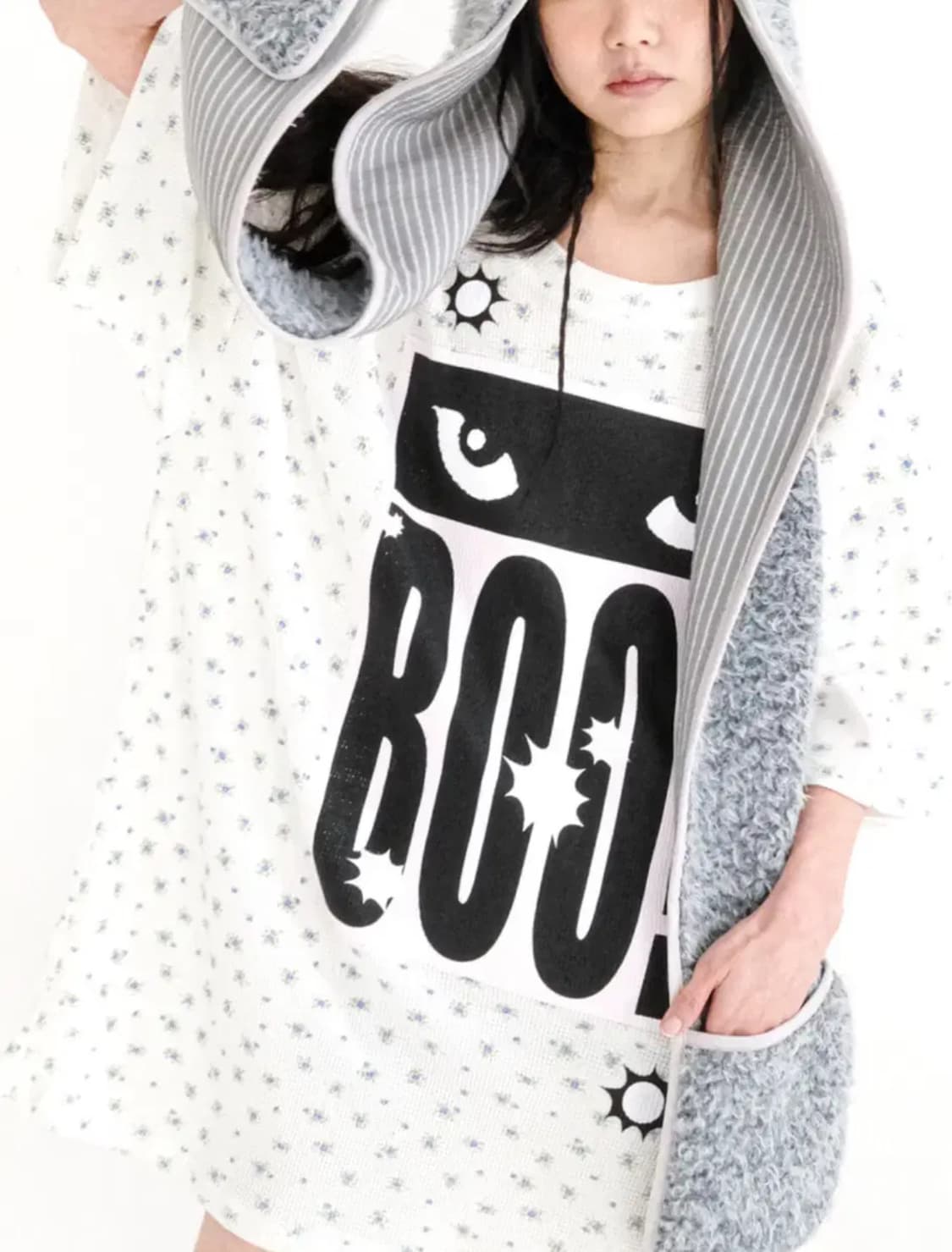 샵페어리 캣츠아이 플라워 와플 탑 아이보리 상품이미지1