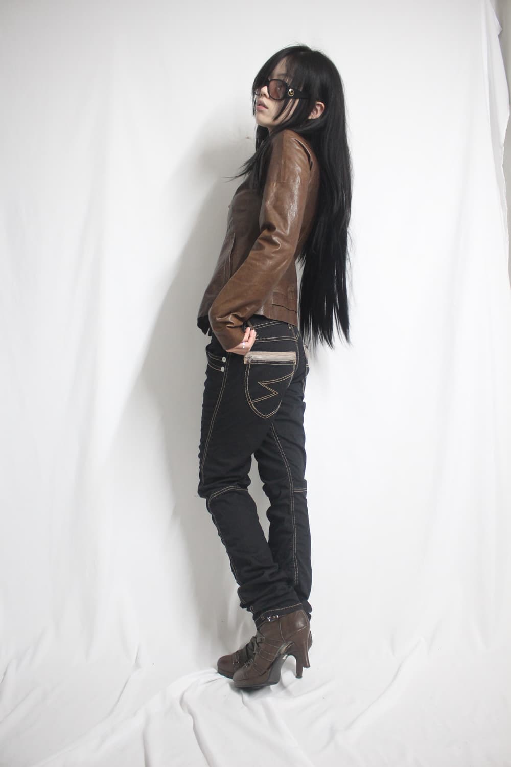 brown stitch shirring straight jean 상품이미지7