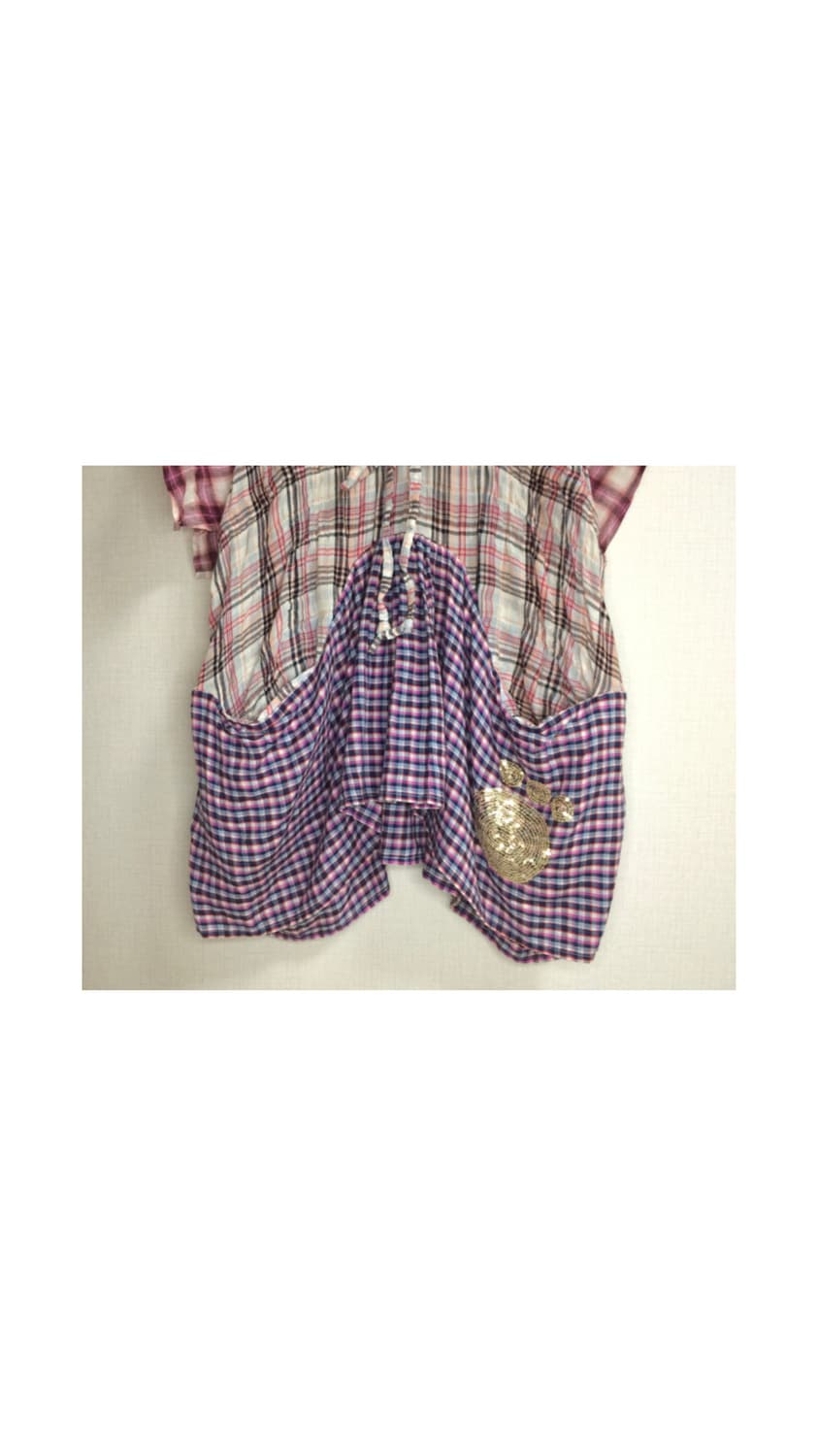 츠모리치사토 캣 체크 셔링 블라우스 튜닉 상품이미지3