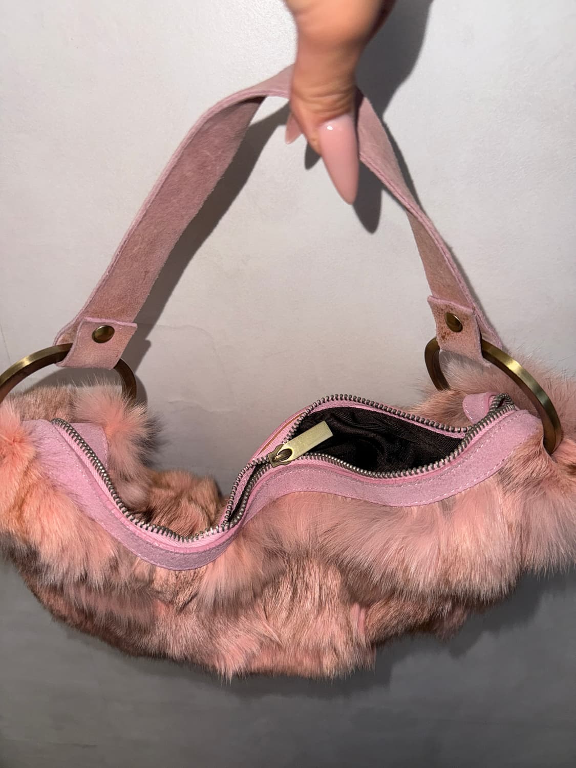 Mixed pink brown fox fur cubic 숄더백 상품이미지6