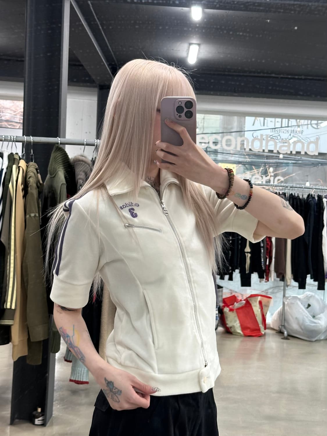 아디다스 Y2K 반팔 여성용 벨벳 트랙탑 집업 상품이미지2