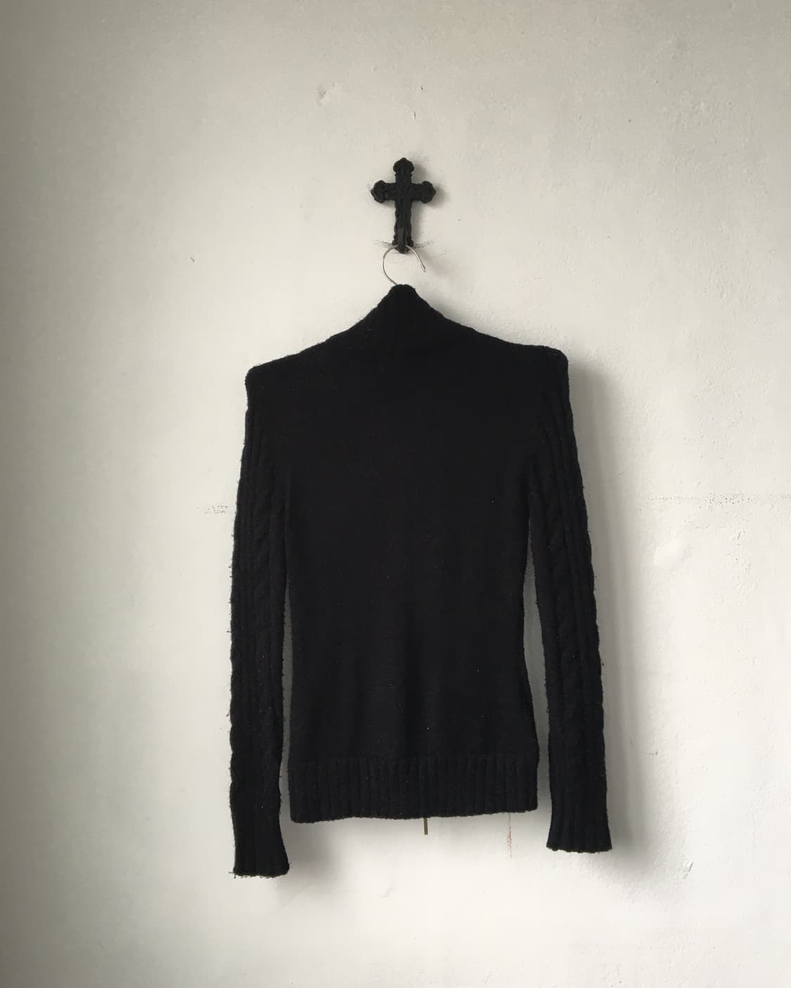 Cable pattern high neck knit zip up 상품이미지3