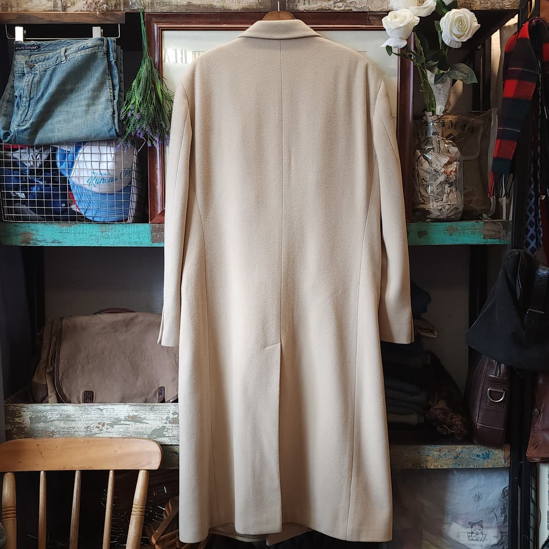 90s 조르지오 아르마니 울코트 피크드 라펠 버진울 더블코트 크림색 52 상품이미지3