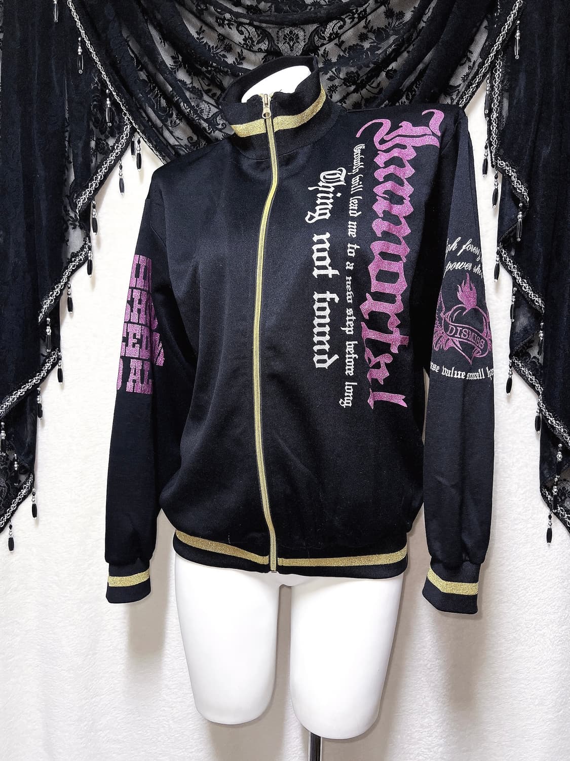 y2k 와투케 날개 윙 프린팅 글리터 저지 집업 자켓 오네갸루 펑크 핀터 상품이미지5