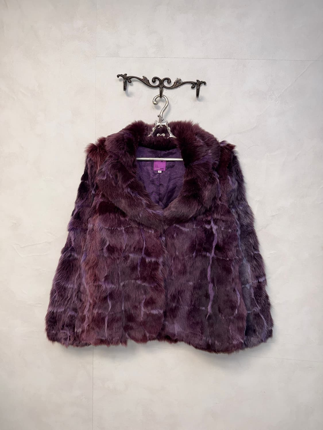 Deep purple fox fur check coat jacket  상품이미지1
