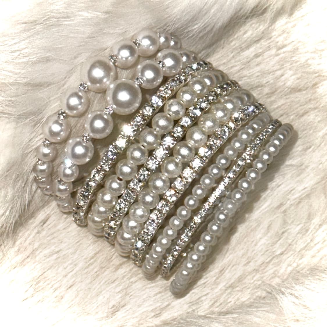 페어리 갸루 진주 큐빅 뱅글 팔찌 세트 상품이미지1