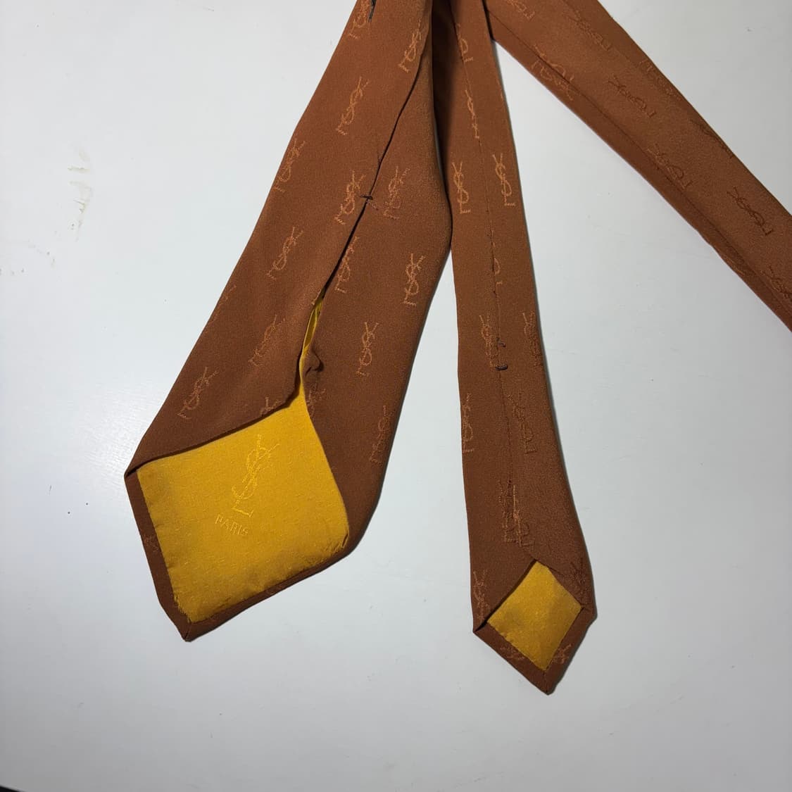 OS 입생로랑 YSL 브라운 실크 넥타이 상품이미지3