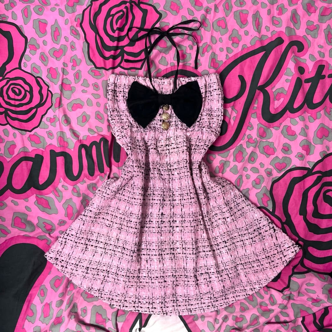 MA*RS마즈 금장 핑크트위드 리본 홀터원피스 히메로맨틱갸루 핀터00s 상품이미지1