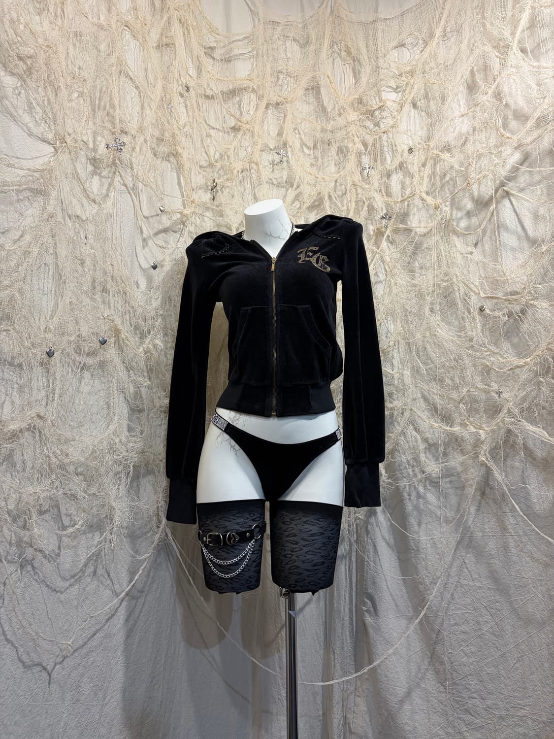 EGOIST Velvet gold crop hoodie-zip up 상품이미지4