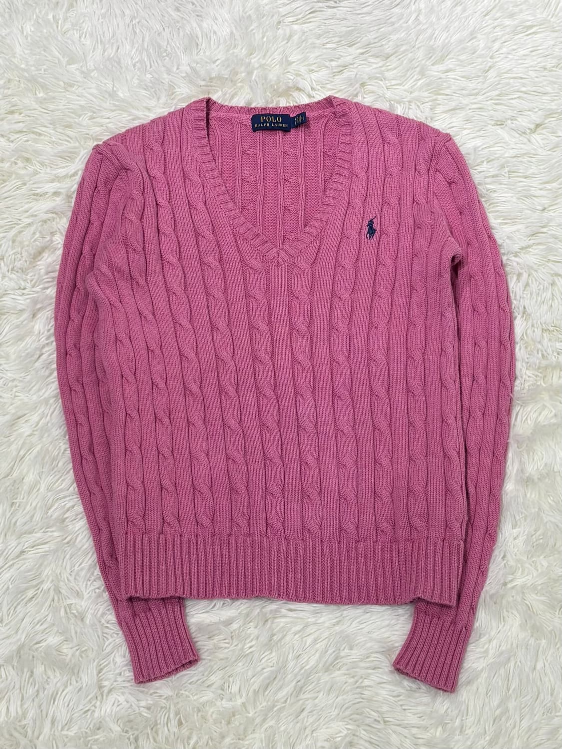 폴로랄프로렌 네이비포니 핑크 브이넥 케이블 니트 상품이미지3