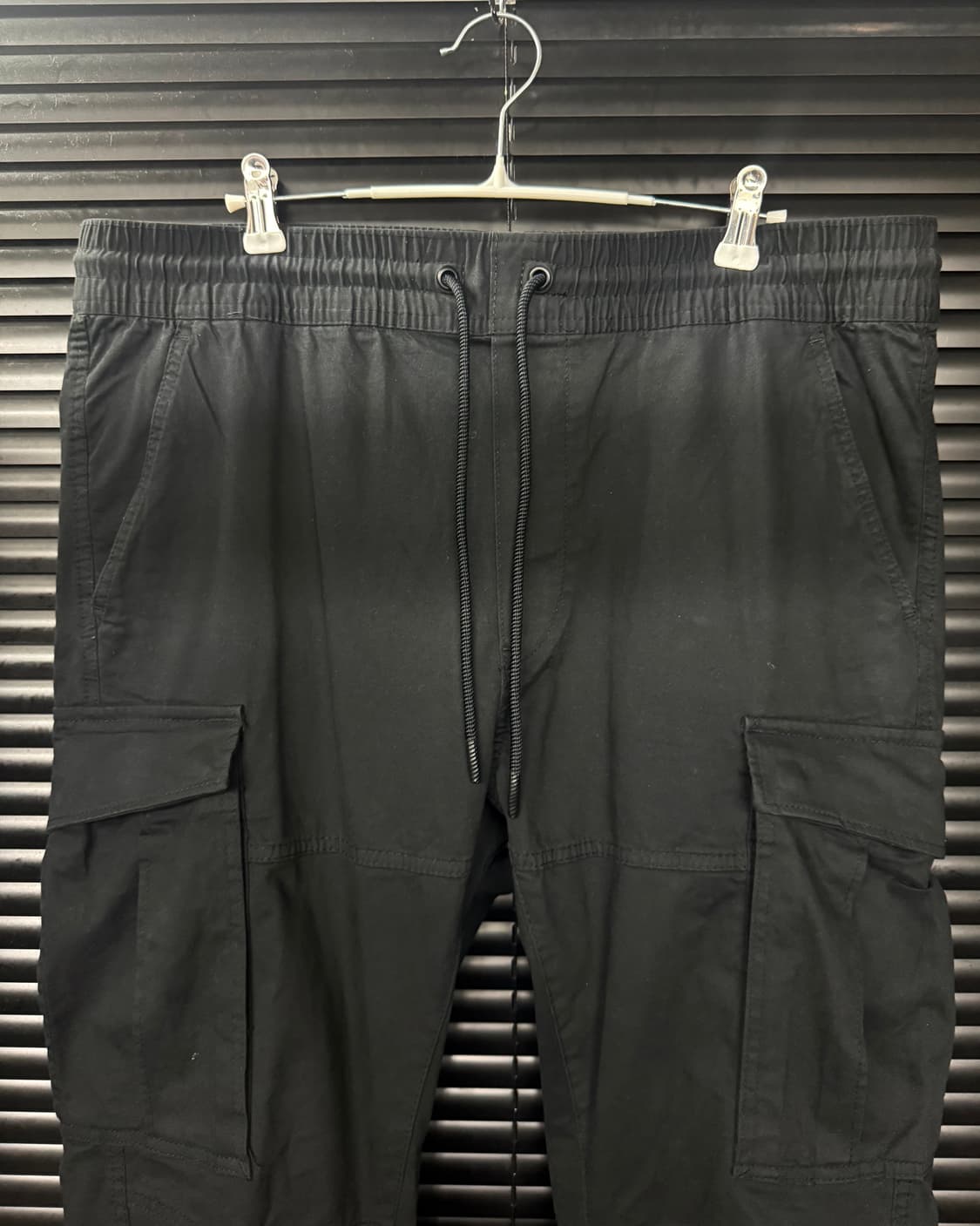 H&M 새깅 조거 밴딩 팬츠 블랙 검정 워시드 L 100 카고 포켓 끈 상품이미지3