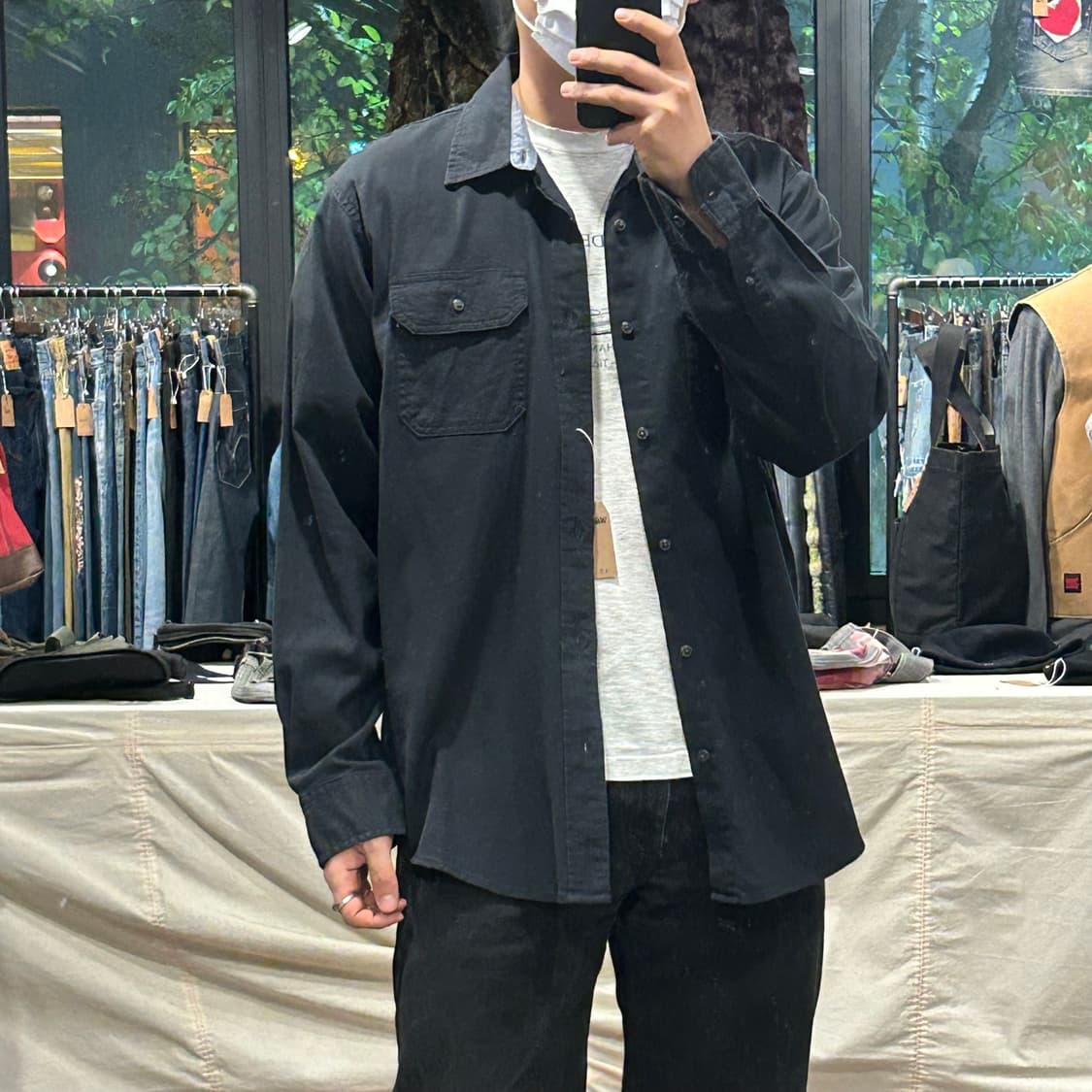 L) Wrangler 랭글러 투포켓 워크웨어 코튼 셔츠 블랙 W66 상품이미지7