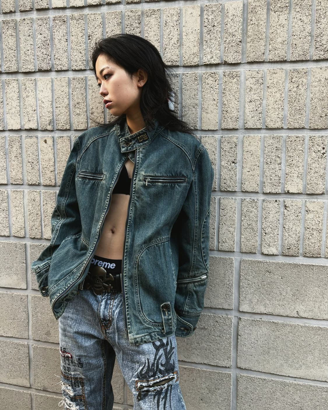 지스타 로우 워싱 그런지 데님 바이커자켓 상품이미지5