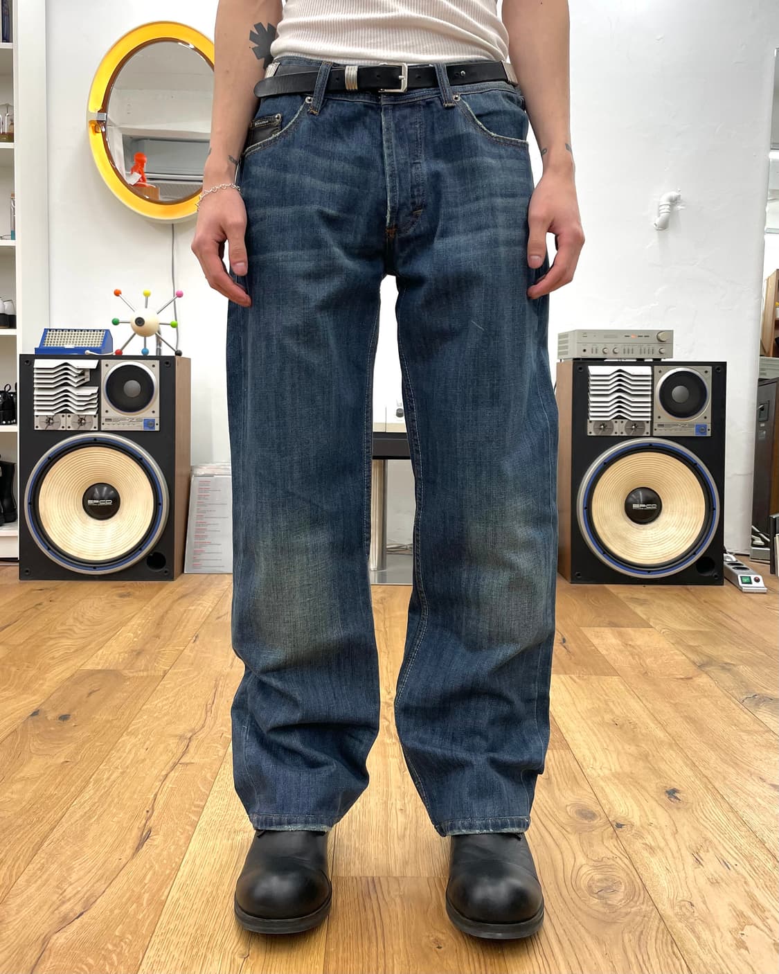 [36] D&G 돌체앤가바나 레더 신치백 데님 팬츠 상품이미지3