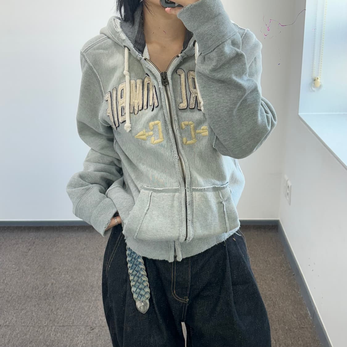 Abercrombie 아베크롬비 스펠아웃로고 그레이 후드집업 상품이미지1