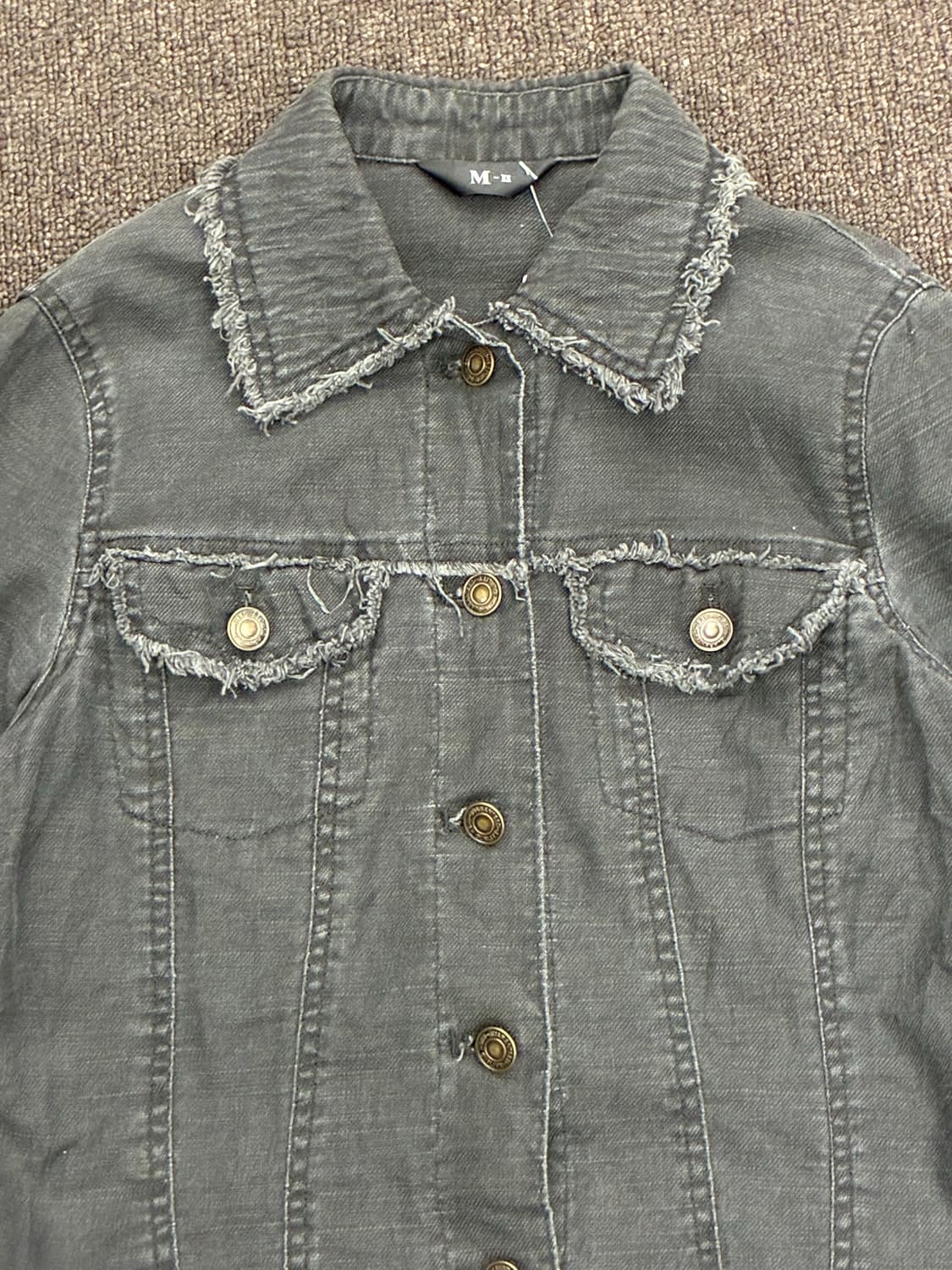 M)Japanese vintage 여성 컷오프 디테일 흑청 데님자켓 상품이미지4