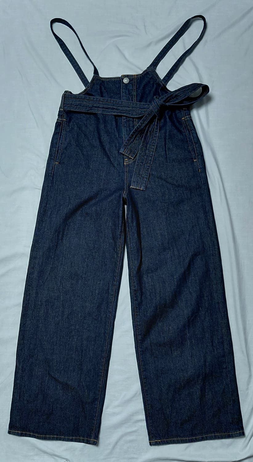 [M] 아즐 바이 마우지(AZUL) 리본 포인트 와이드 데님 오버롤 바지 상품이미지2