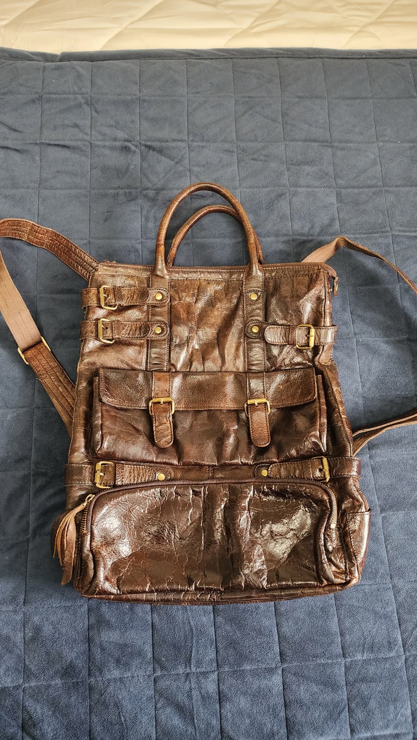 빈티지 브라운 가죽 백팩 겸 토트백 상품이미지1