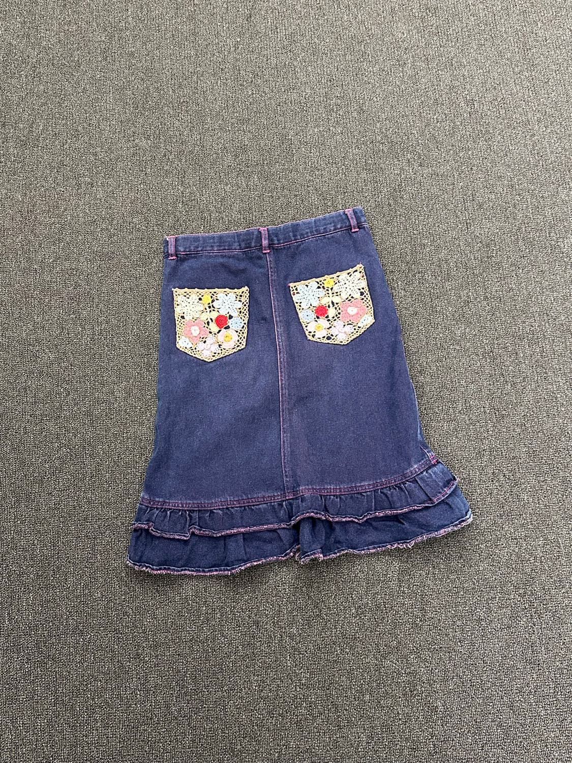 140)Kenzo vintage 프릴 자수 디테일 퍼플 데님 미니 스커트 상품이미지5