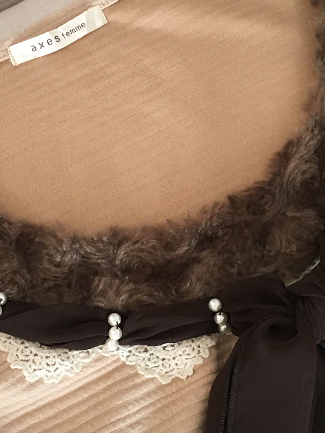 엑시즈팜 브라운 퍼 리본 원피스 라떼 히메 갸루 러블리 로걀 빈티지 모리 상품이미지2