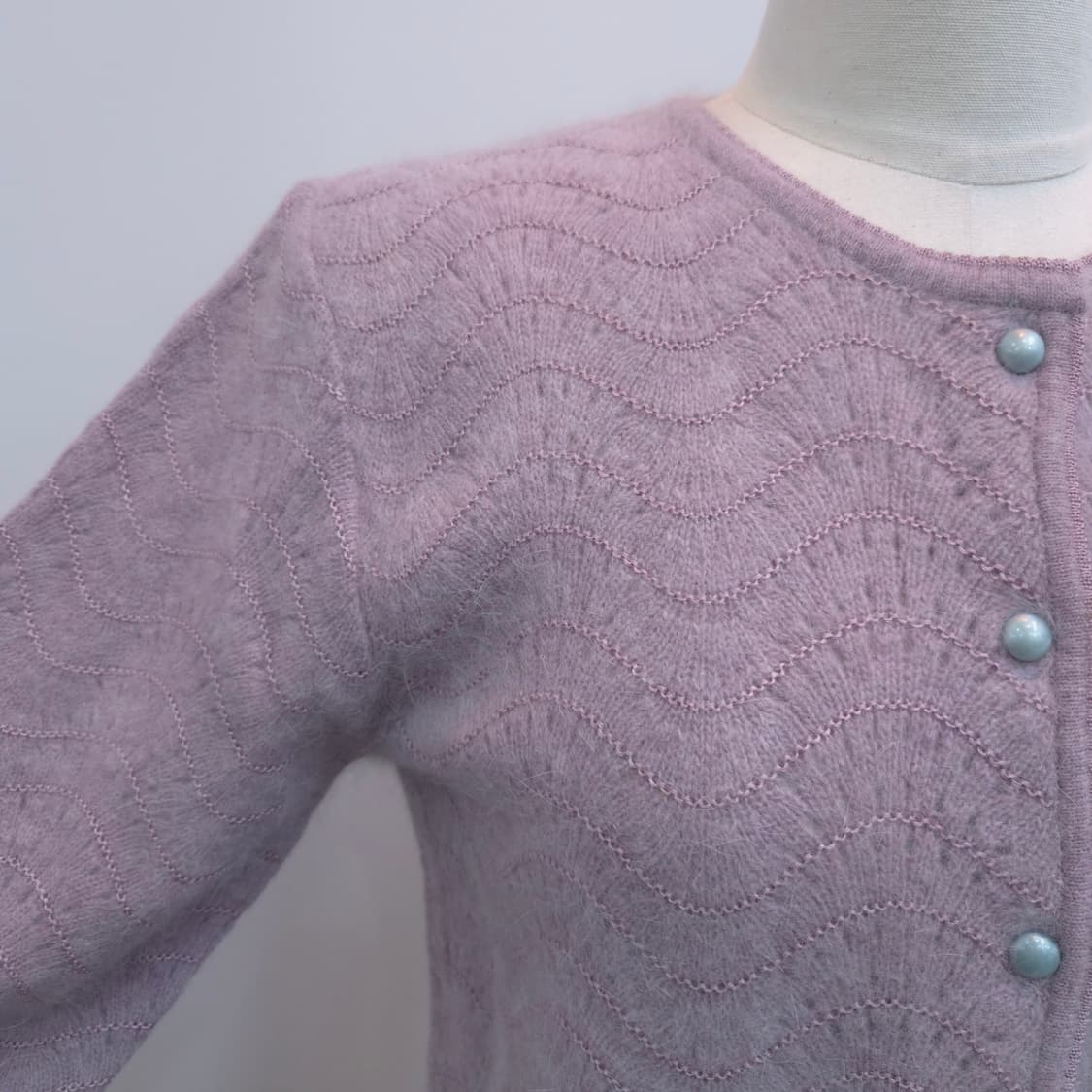 연보라 라운드넥 8부 울가디건 일본빈티지 상품이미지4
