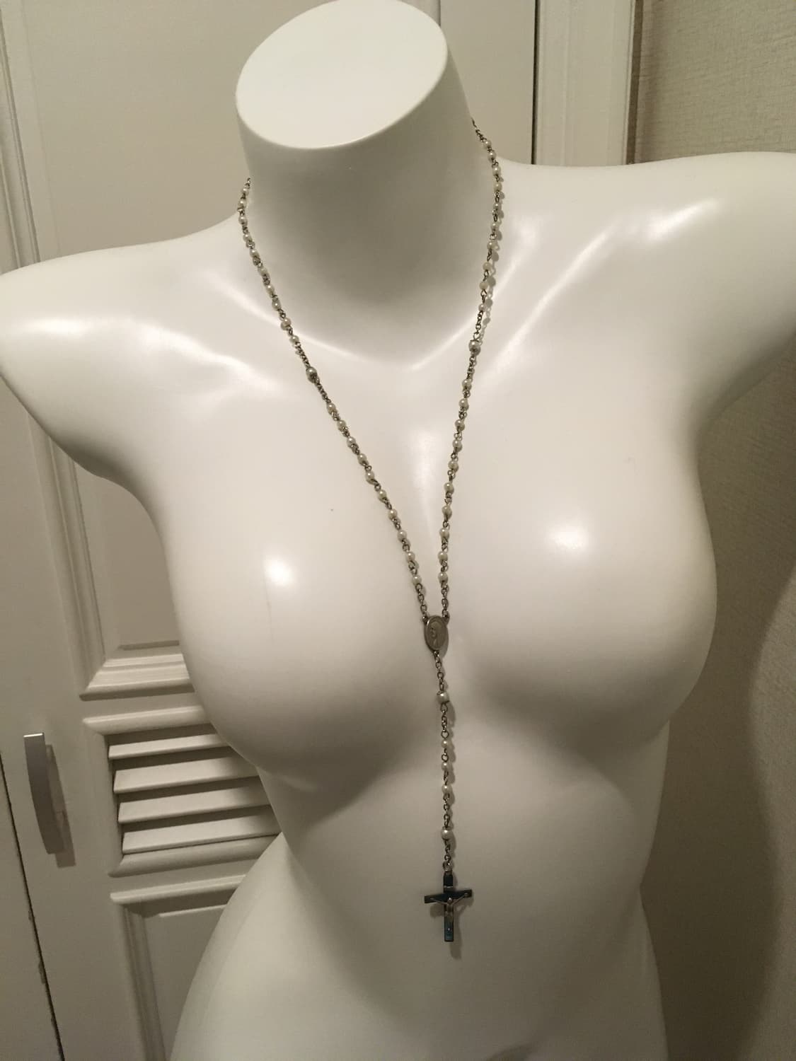 진주 청록 로자리오 십자가 네크리스 상품이미지4